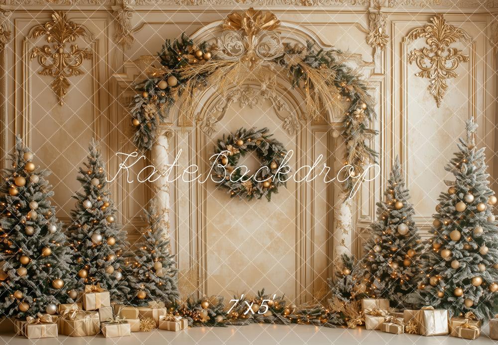 Kate Noël Sapins Cadeaux Doré Toile de fond conçue par Patty Roberts - Kate Backdrop FR
