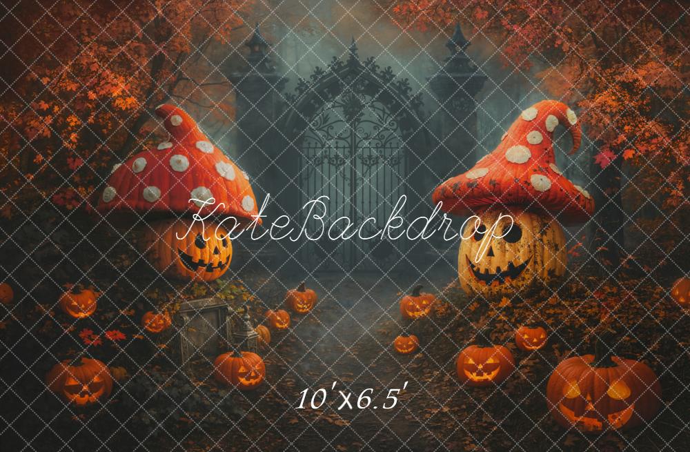 Kate Halloween Citrouilles Champignons Portail Toile de fond conçue par Emetselch