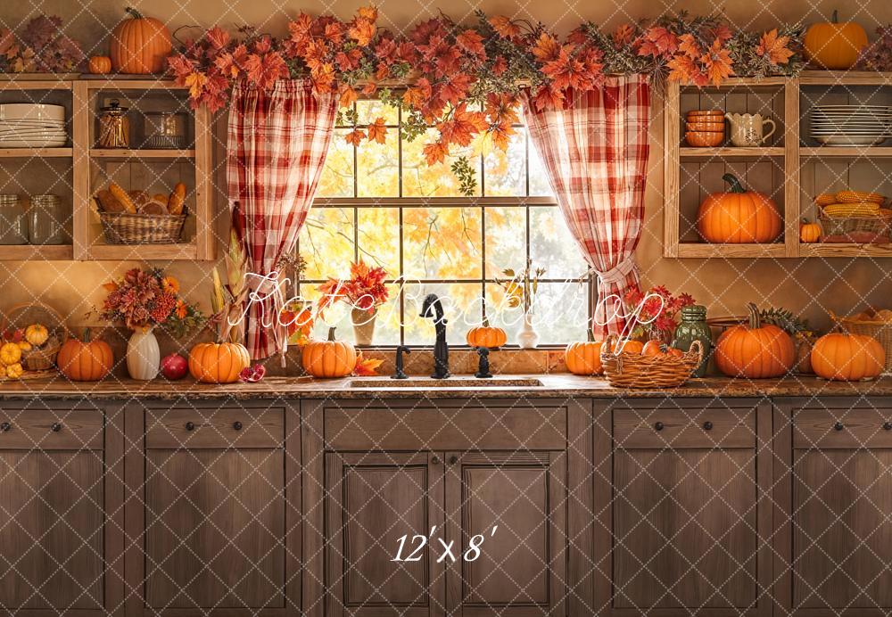 Kate Automne Cuisine Citrouilles Feuilles Toile de fond en Laine conçue par Emetselch