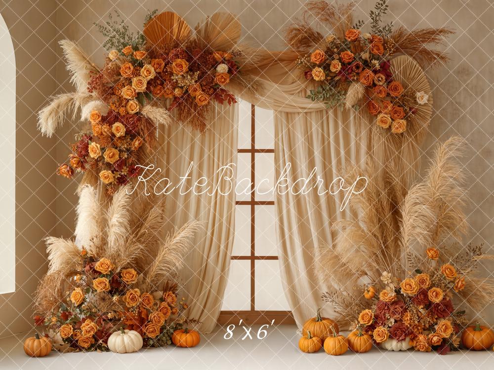 Kate Automne Fleurs Pampas Citrouilles Toile de fond conçue par Emetselch - Kate Backdrop FR