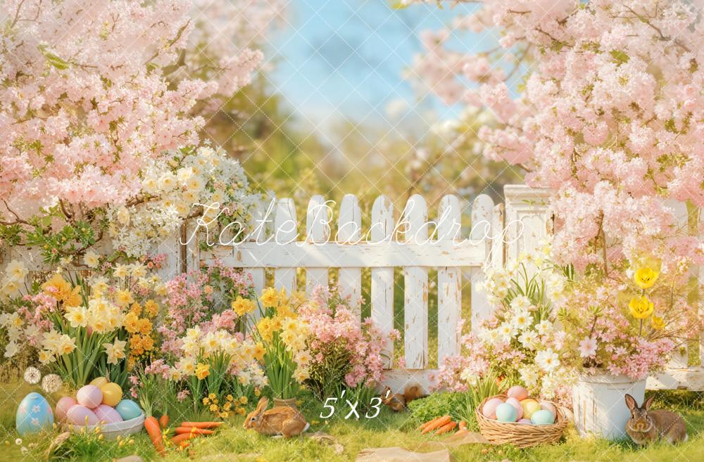 Kate Pâques Fleurs Lapin Oeufs Printemps Toile de fond conçue par Emetselch - Kate Backdrop FR