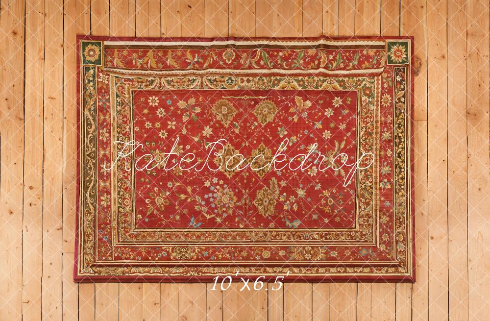 Kate Vintage Tapis Floral Bois Toile de fond en Laine conçue par Emetselch - Kate Backdrop FR