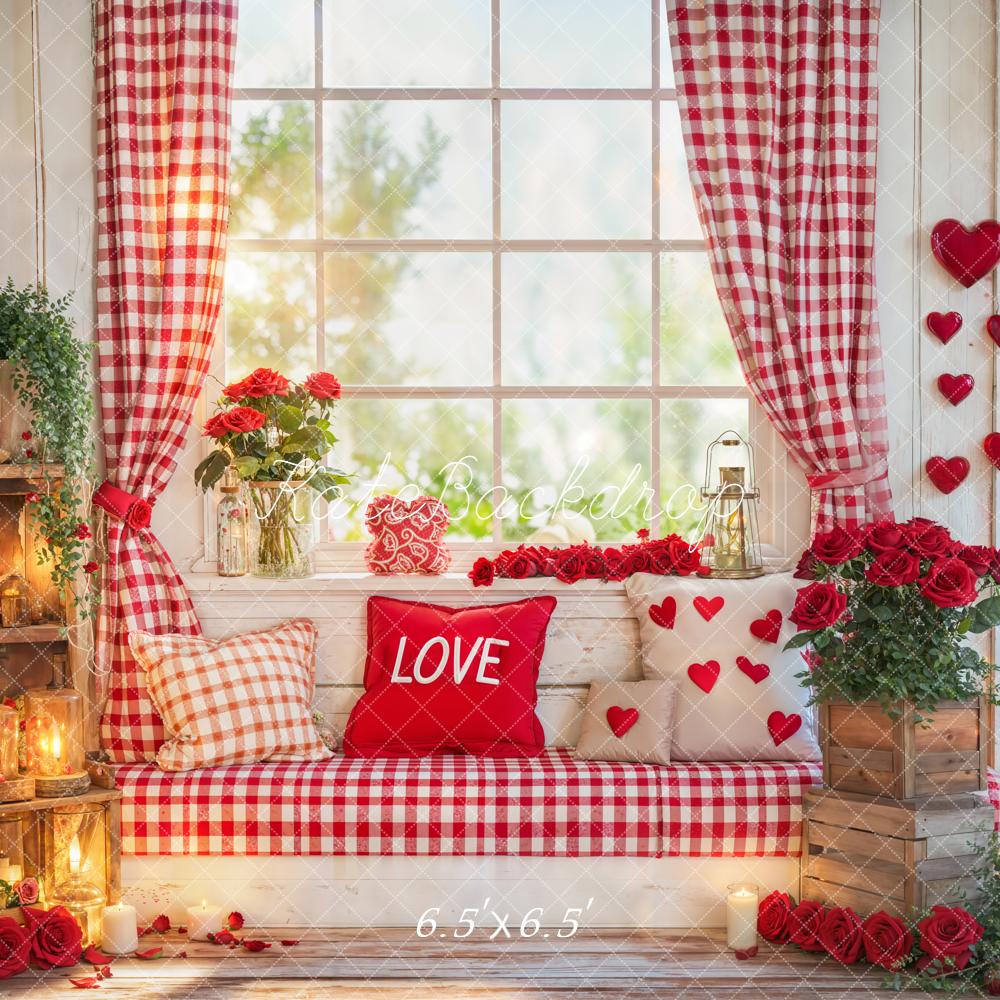 PROMO Kate La Saint Valentin Fenêtre Rideaux Cœurs Toile de fond conçue par Emetselch