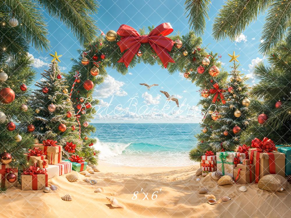 Kate Noël Plage Sapin Cadeaux Arc Toile de fond conçue par Emetselch