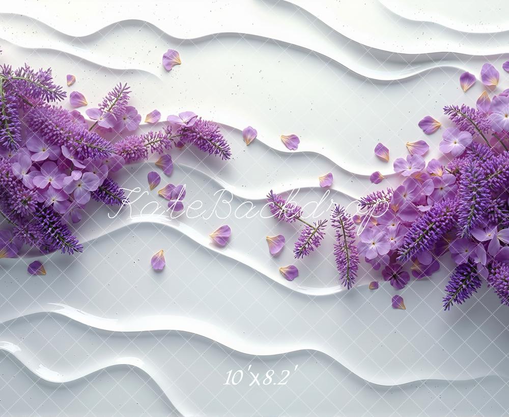 Kate Fleurs Violettes Ondes Blanches Toile de fond conçue par Mini MakeBelieve