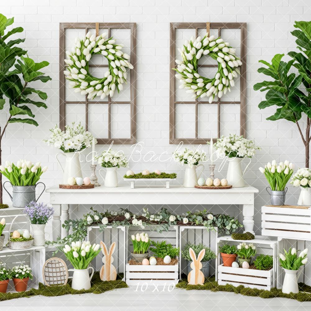 Kate Pâques Fleurs Œufs Fenêtre Plantes Toile de fond conçue par Patty Roberts