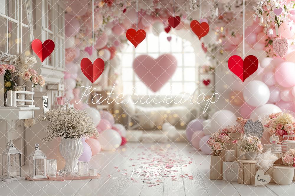 Kate Saint Valentin Cœurs Ballons Fleurs Toile de fond conçue par Emetselch - Kate Backdrop FR