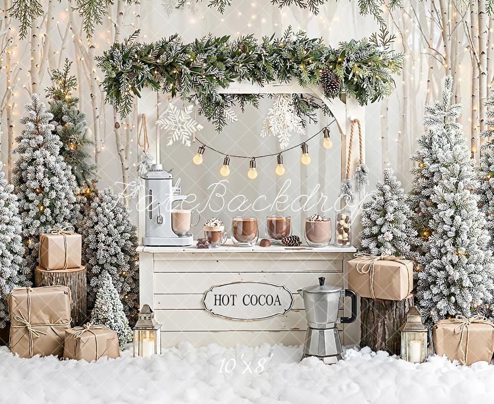Kate Hiver Chocolat Chaud Sapins Toile de fond en Laine conçue par Emetselch - Kate Backdrop FR