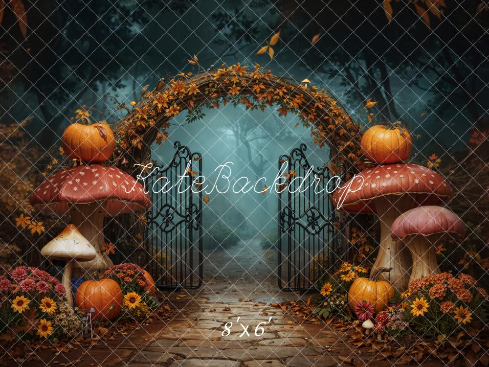 Kate Automne Portail Champignons Citrouilles Toile de fond en Laine conçue par Emetselch