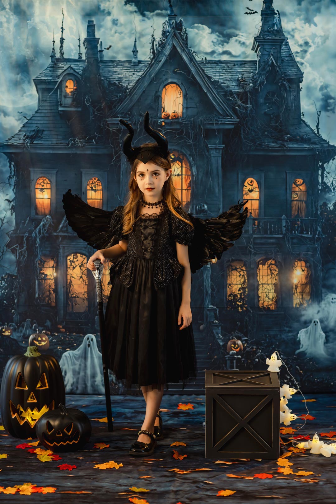 Kate Halloween Noir Ailes du Diable Robe pour Enfants - Kate Backdrop FR