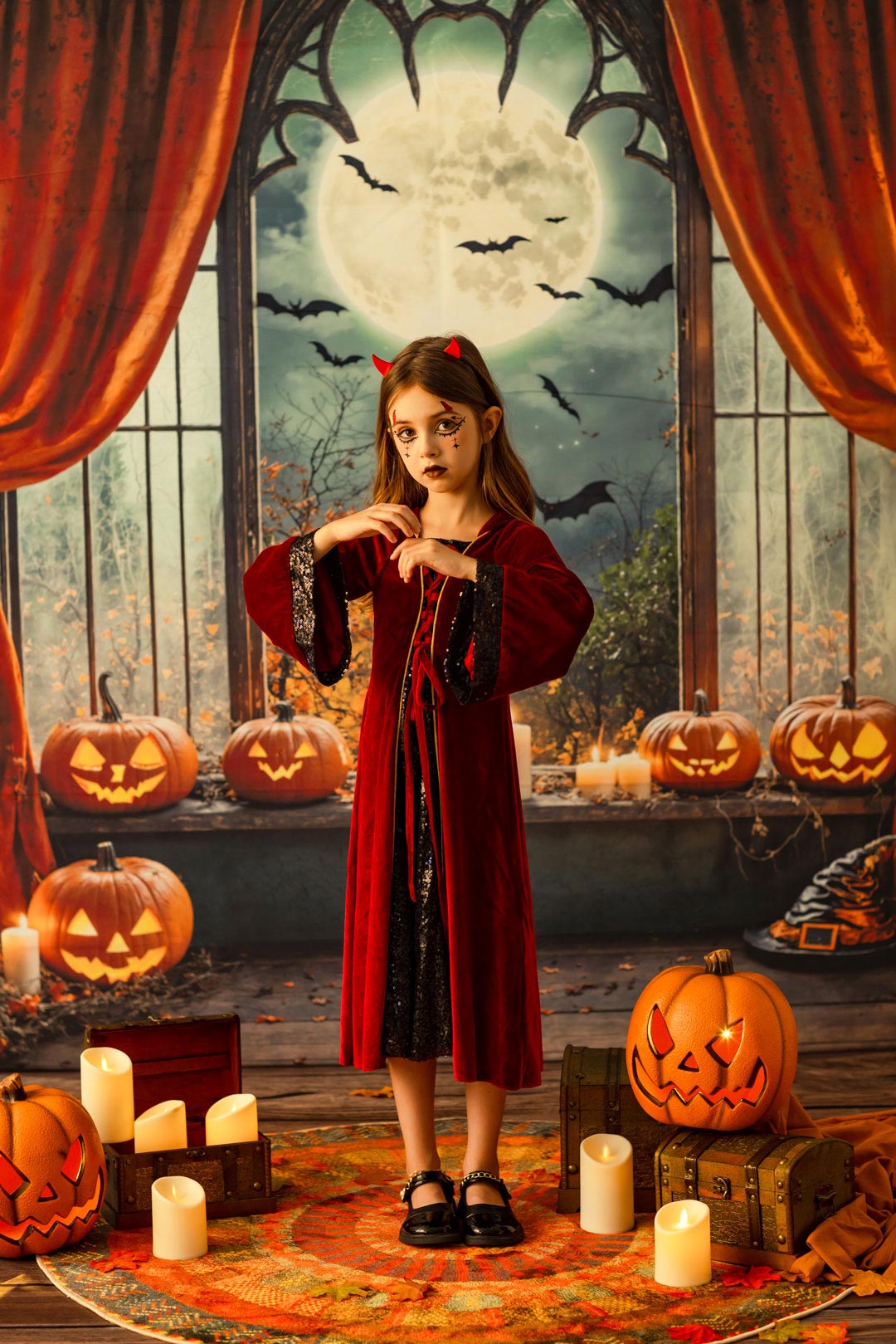 Kate Halloween Citrouille Bougie Lune Toile de fond conçue par Chain Photographie