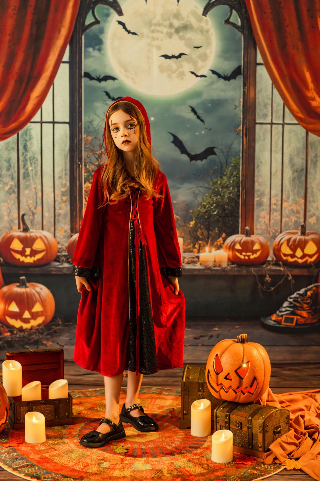 Kate Halloween Rouge Velours Sorcière Robe pour Enfants - Kate Backdrop FR