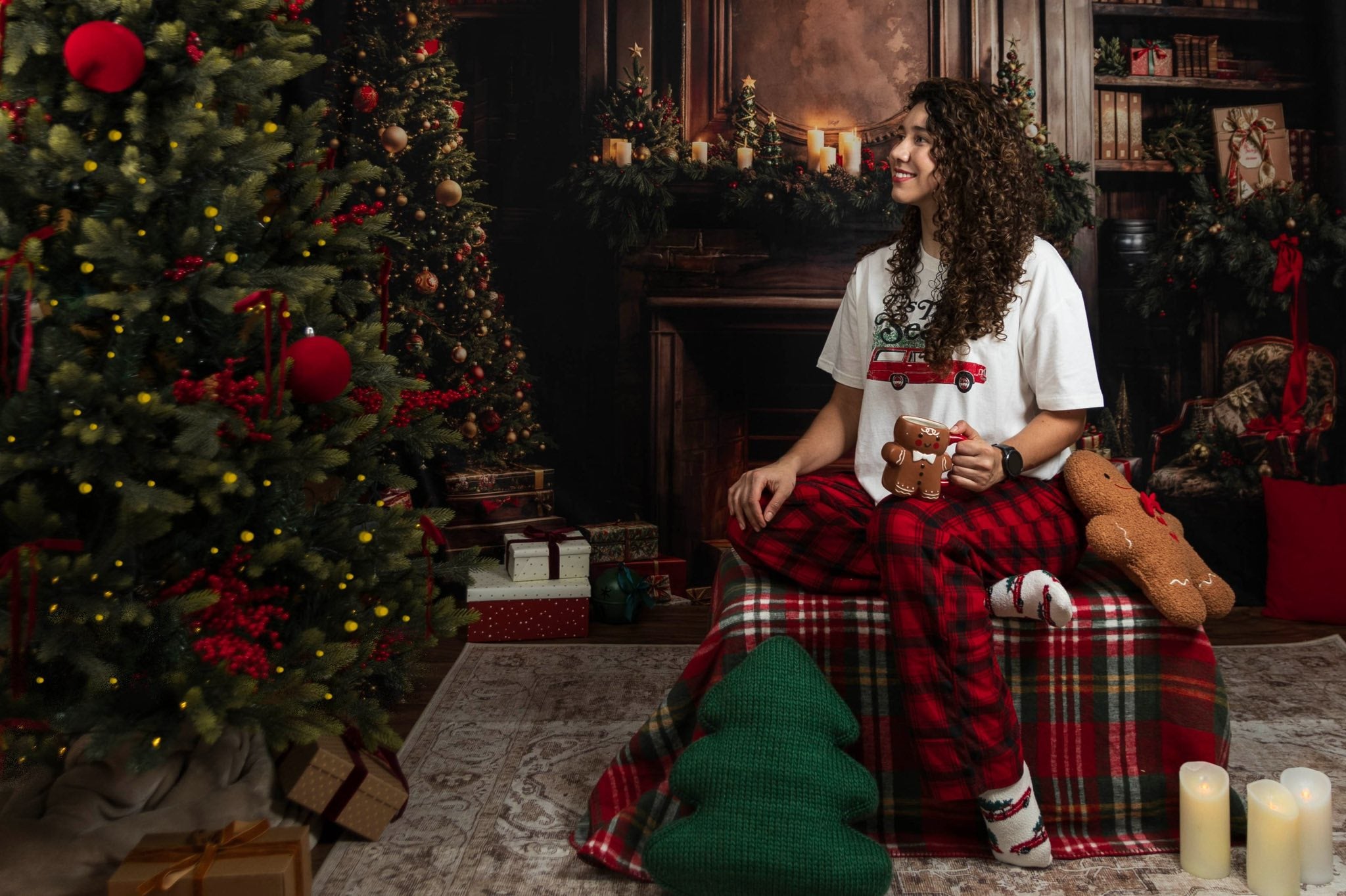 Kate Sapin de Noël Cadeaux Livres Cheminée Toile de fond conçue par Emetselch