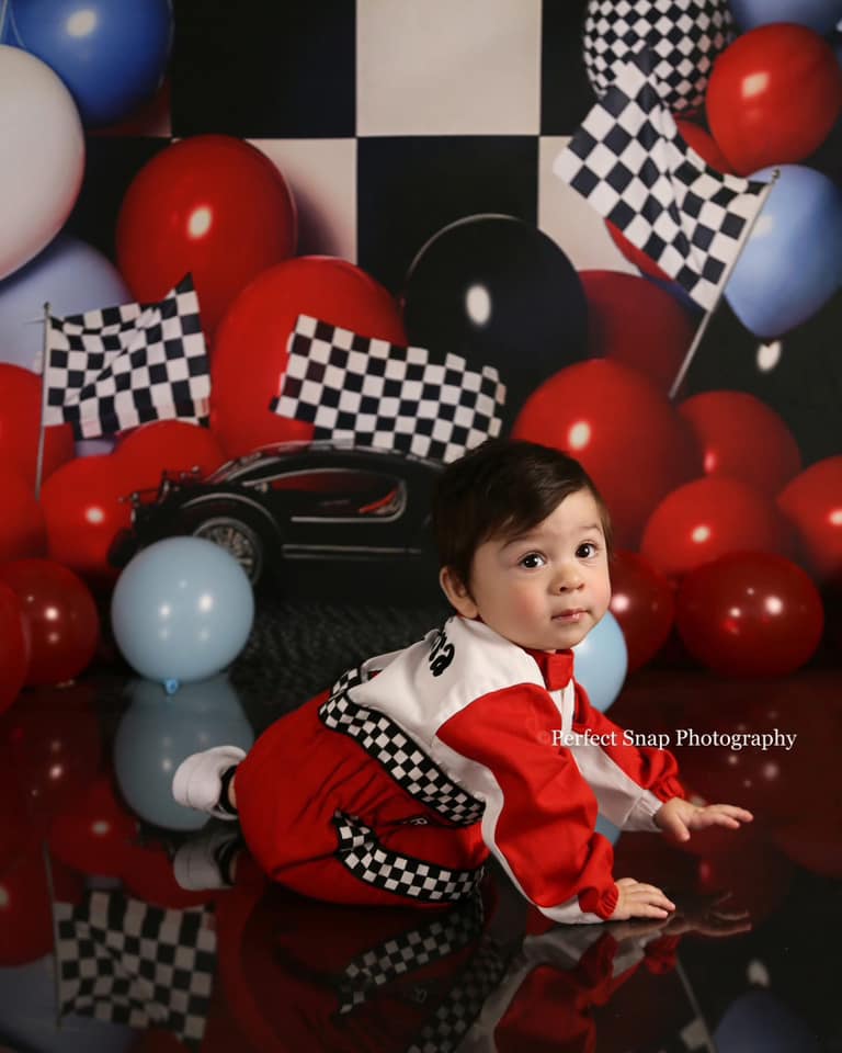 Kate Anniversaire Ballons Grille noir et blanc Toile de fond pour la photographie - Kate Backdrop FR