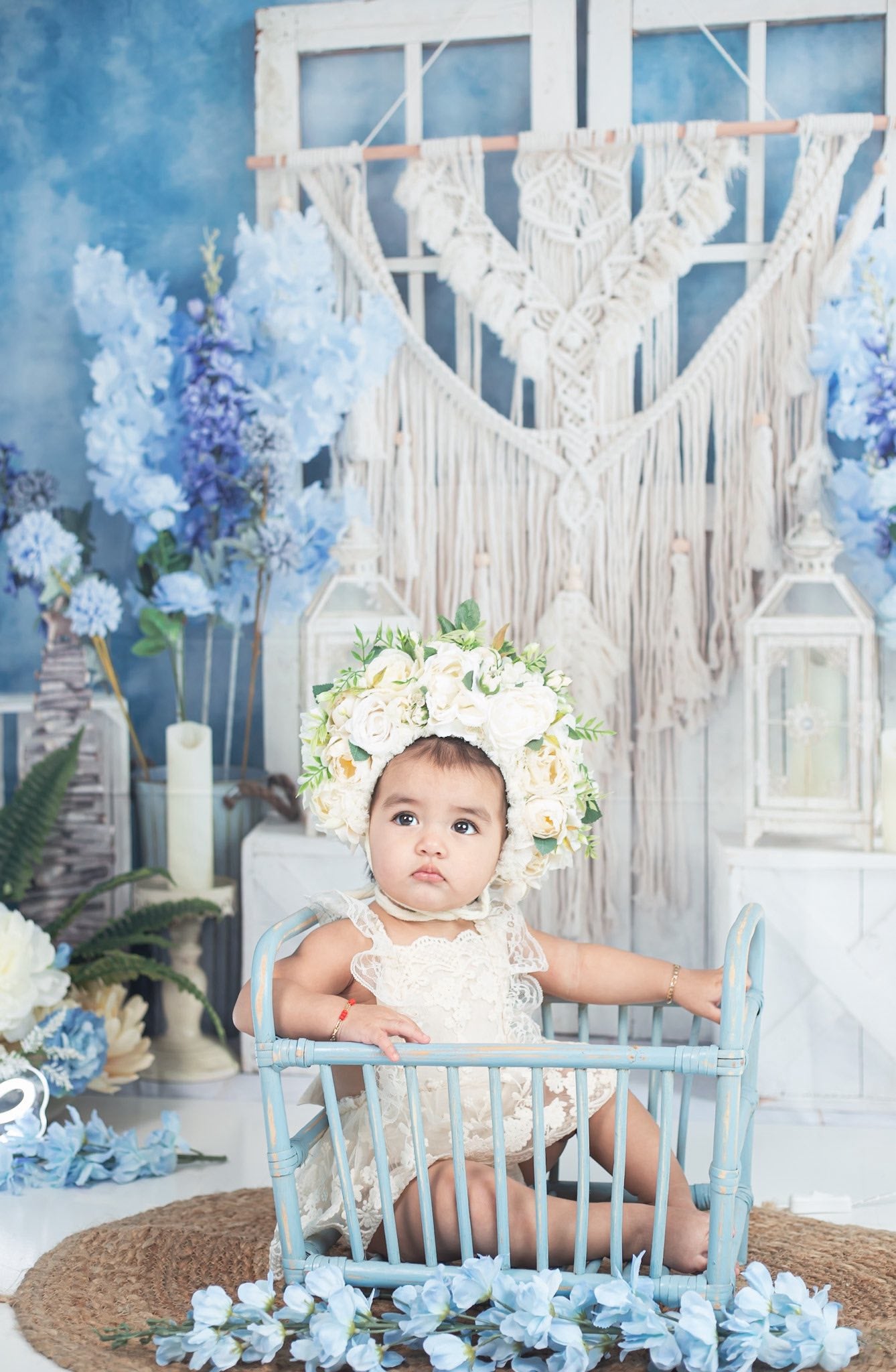 Kate Studio Porte Bohème Fleurs Bleu Toile de fond pour la photographie - Kate Backdrop FR