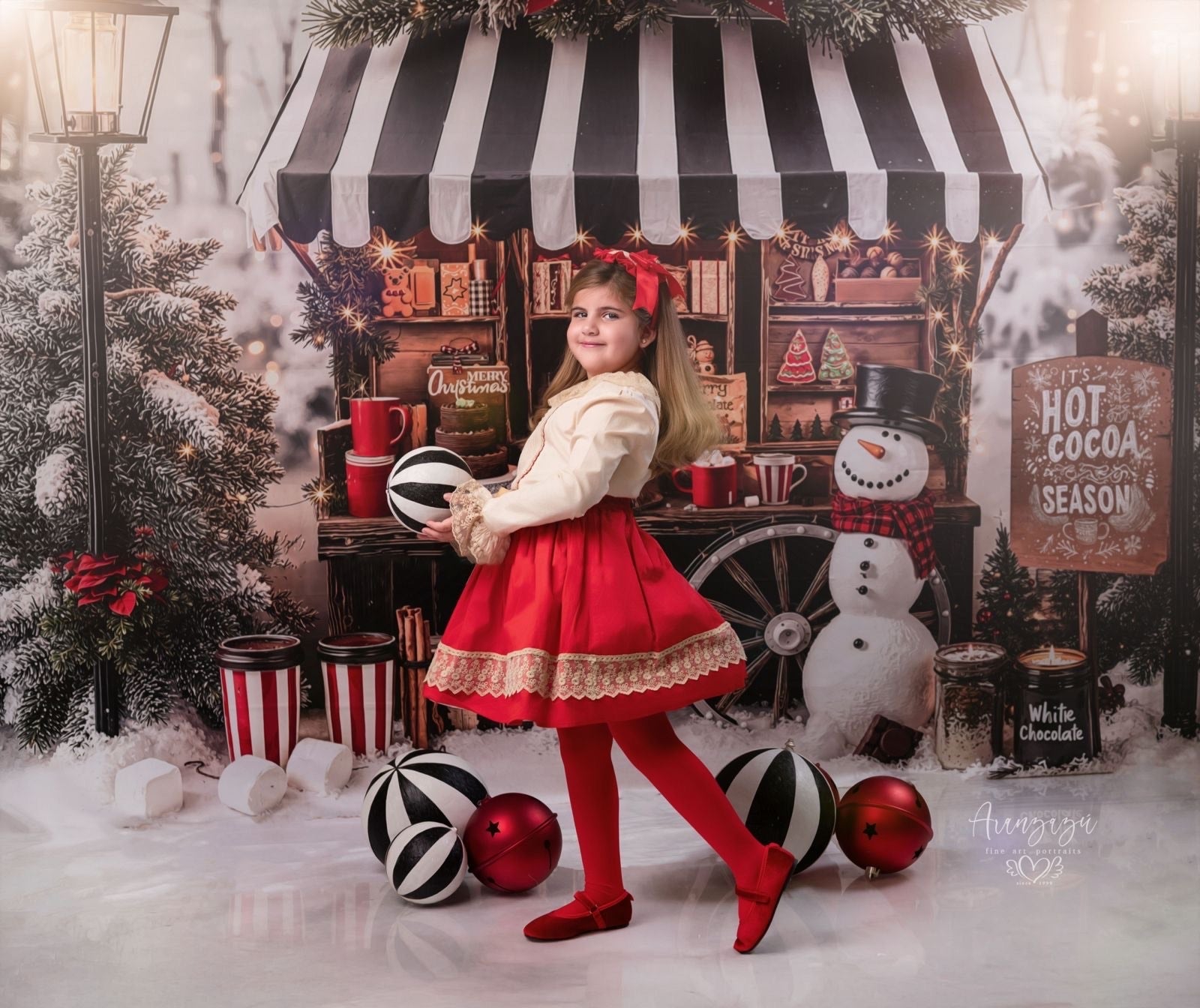 Kate Noël Stand Gourmand Sapins Neige Toile de fond+Hiver Neige Sol Toile de fond