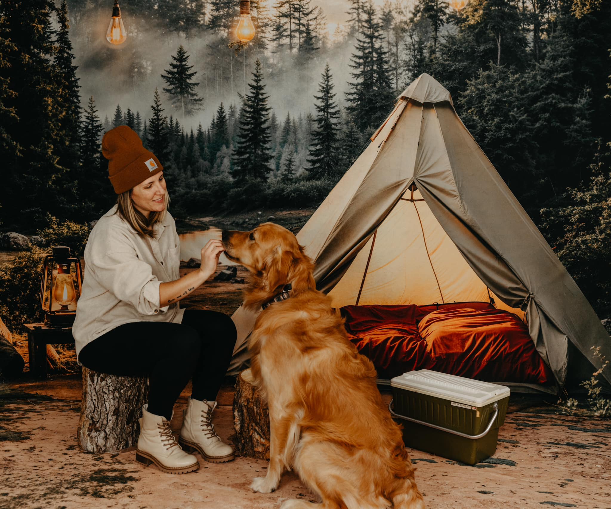 Kate Camping Forêt Tente Lumières Toile de fond conçue par Emetselch - Kate Backdrop FR