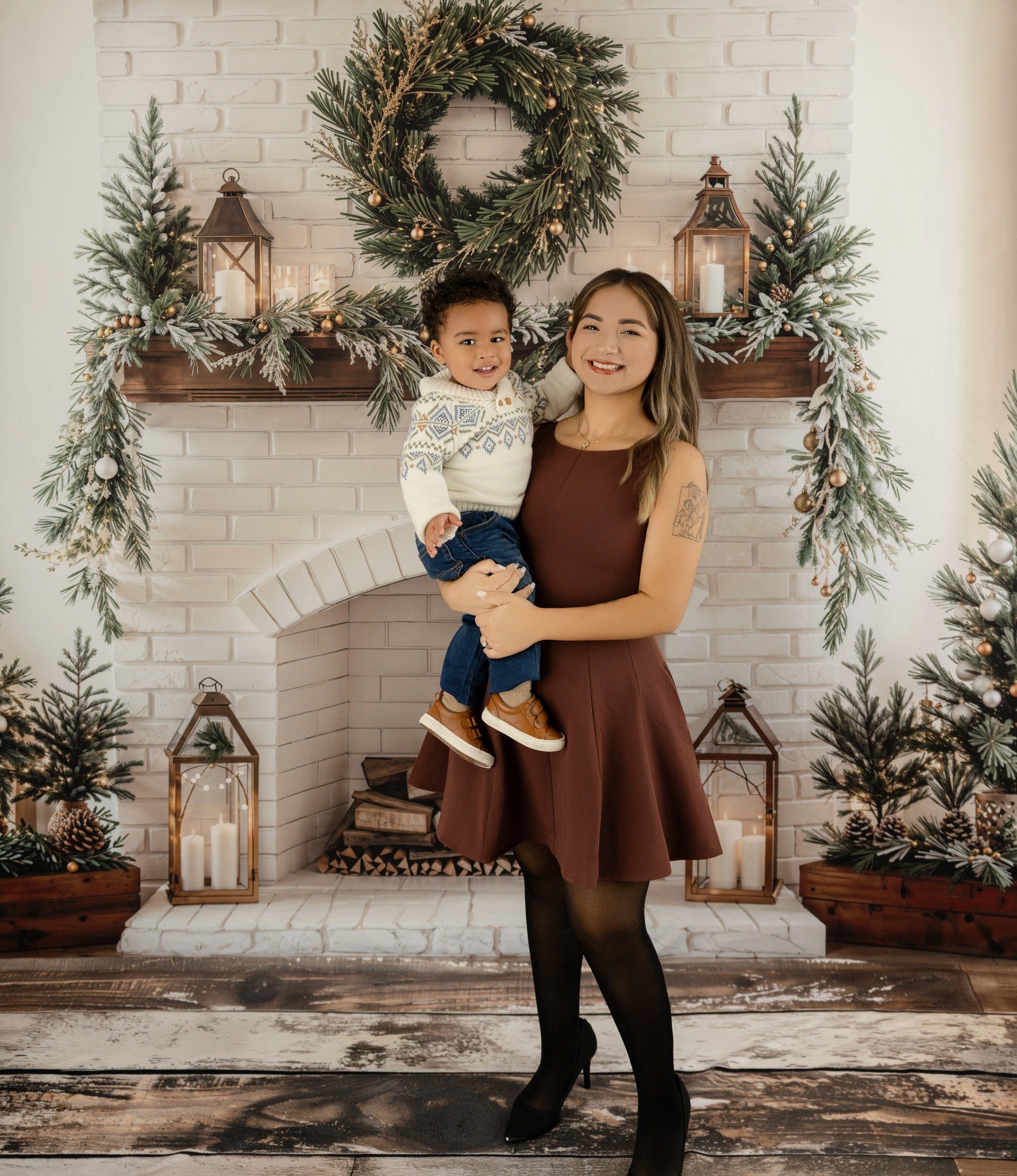 Kate Noël Cheminée Sapin Bougie Toile de fond conçue par Emetselch - Kate Backdrop FR