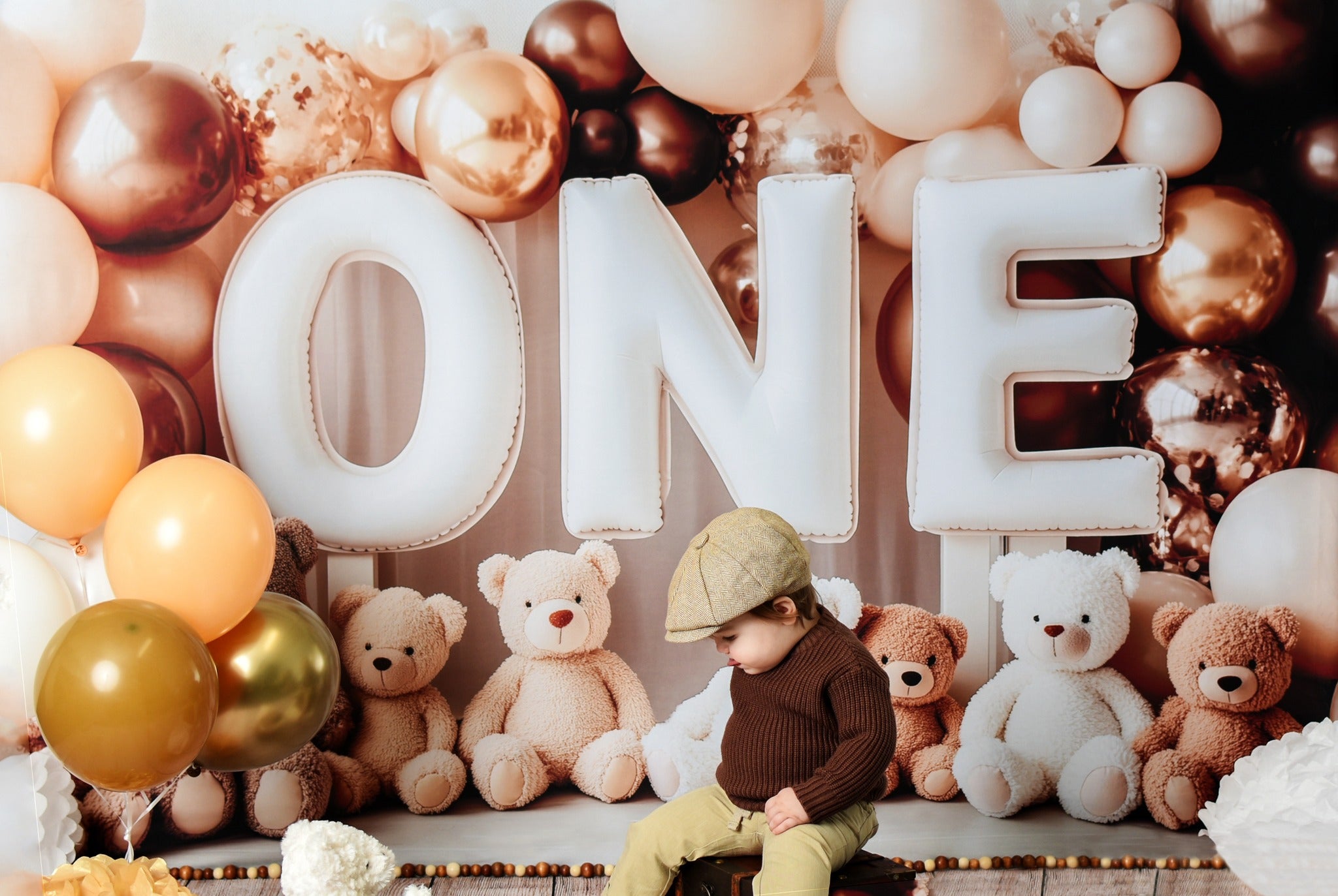 Kate Cake smash Ours Ballons Bébé Anniversaire Toile de fond conçue par Patty Roberts - Kate Backdrop FR