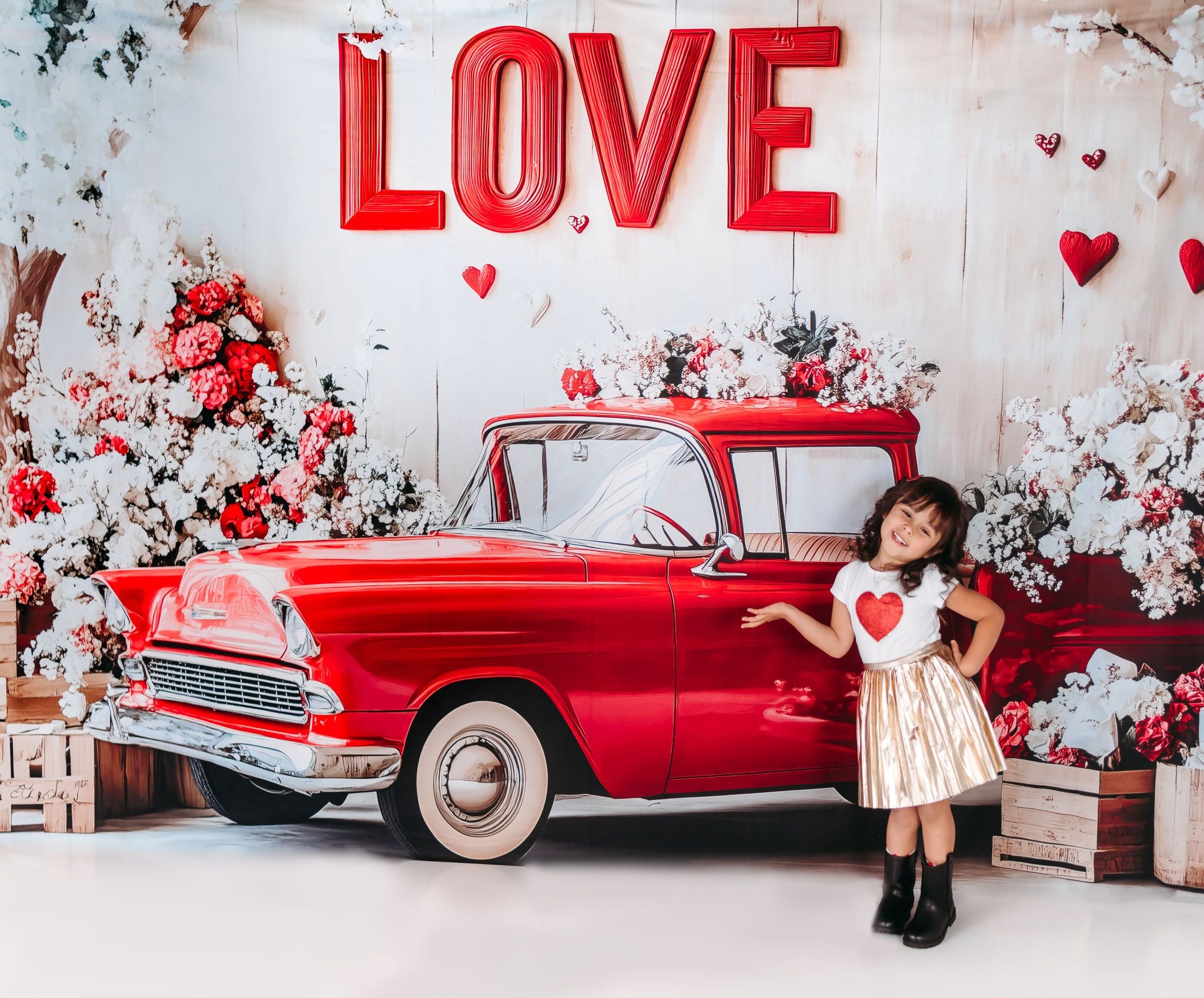 Kate Saint Valentin Camion Vintage Fleurs LOVE Toile de fond conçue par Patty Roberts