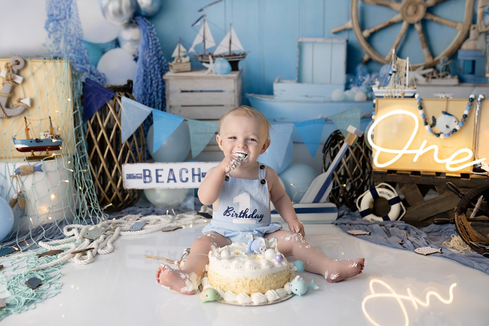 Kate Anniversaire Nautique Ballons Voilier Toile de fond conçue par Emetselch - Kate Backdrop FR