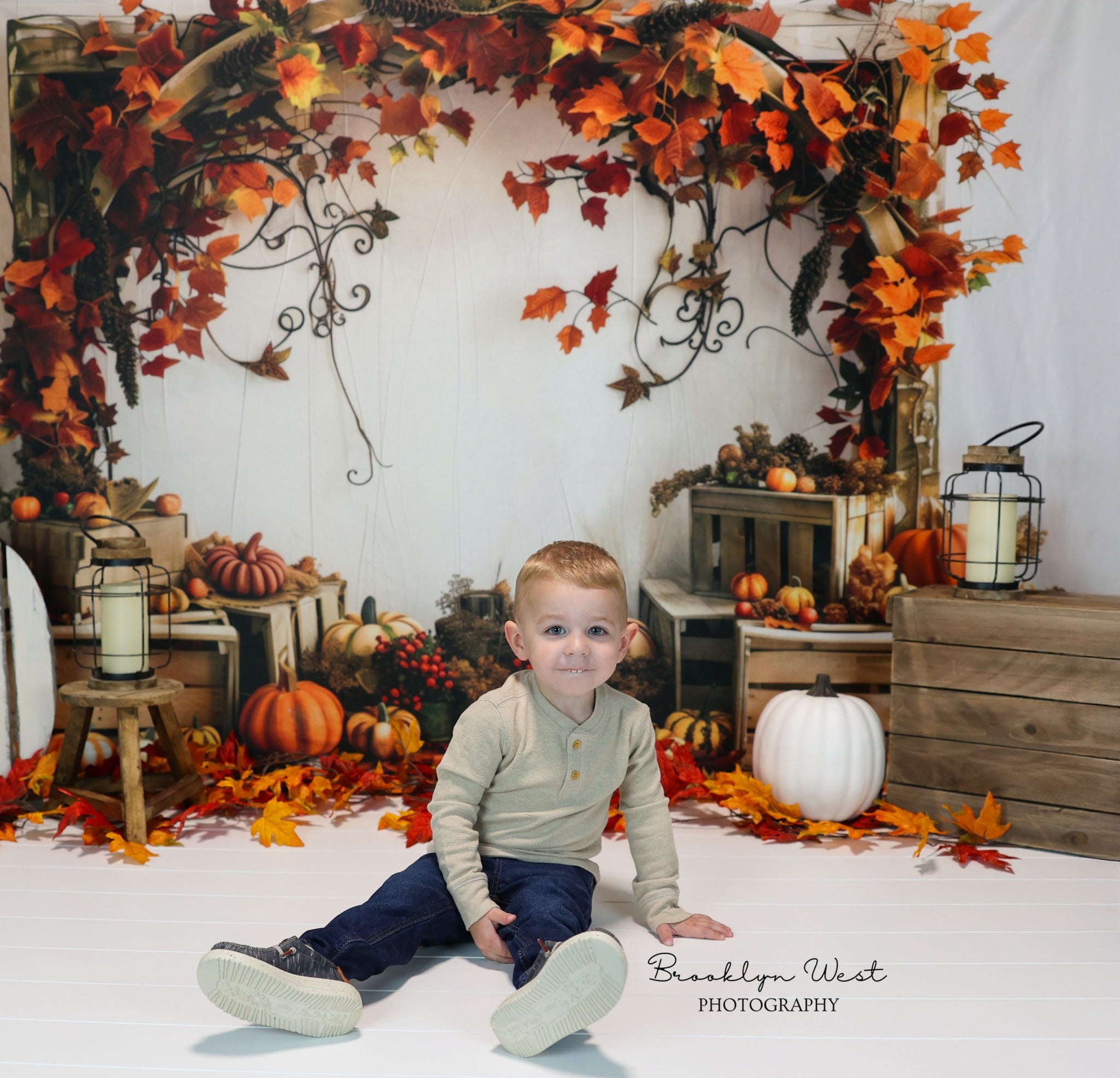 Kate Arche en bois Citrouilles Automne Érable Toile de fond conçue par Patty Robert - Kate Backdrop FR