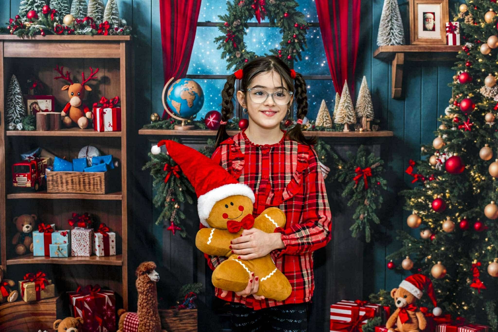 Kate Sapin de Noël Cheminée Étagère à Cadeaux Fenêtre Toile de fond conçue par Emetselch - Kate Backdrop FR