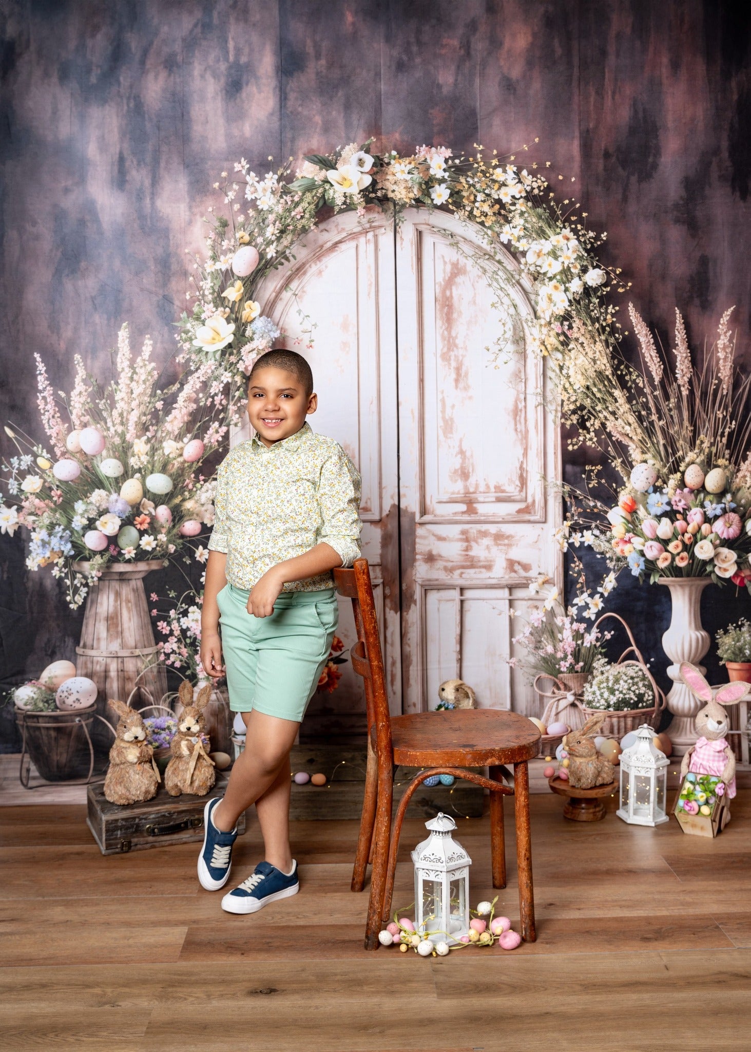 Kate Oeufs de Pâques Fleur Porte en bois Toile de fond conçue par Chain Photographie - Kate Backdrop FR