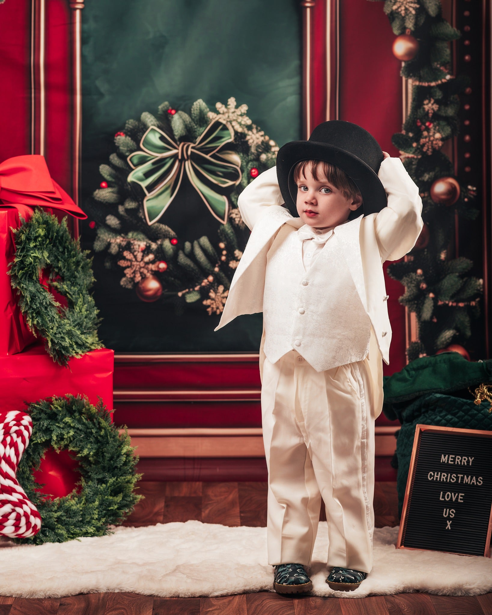Kate Élégant Noël Mur Vintage Guirlande Toile de fond conçue par Patty Roberts - Kate Backdrop FR