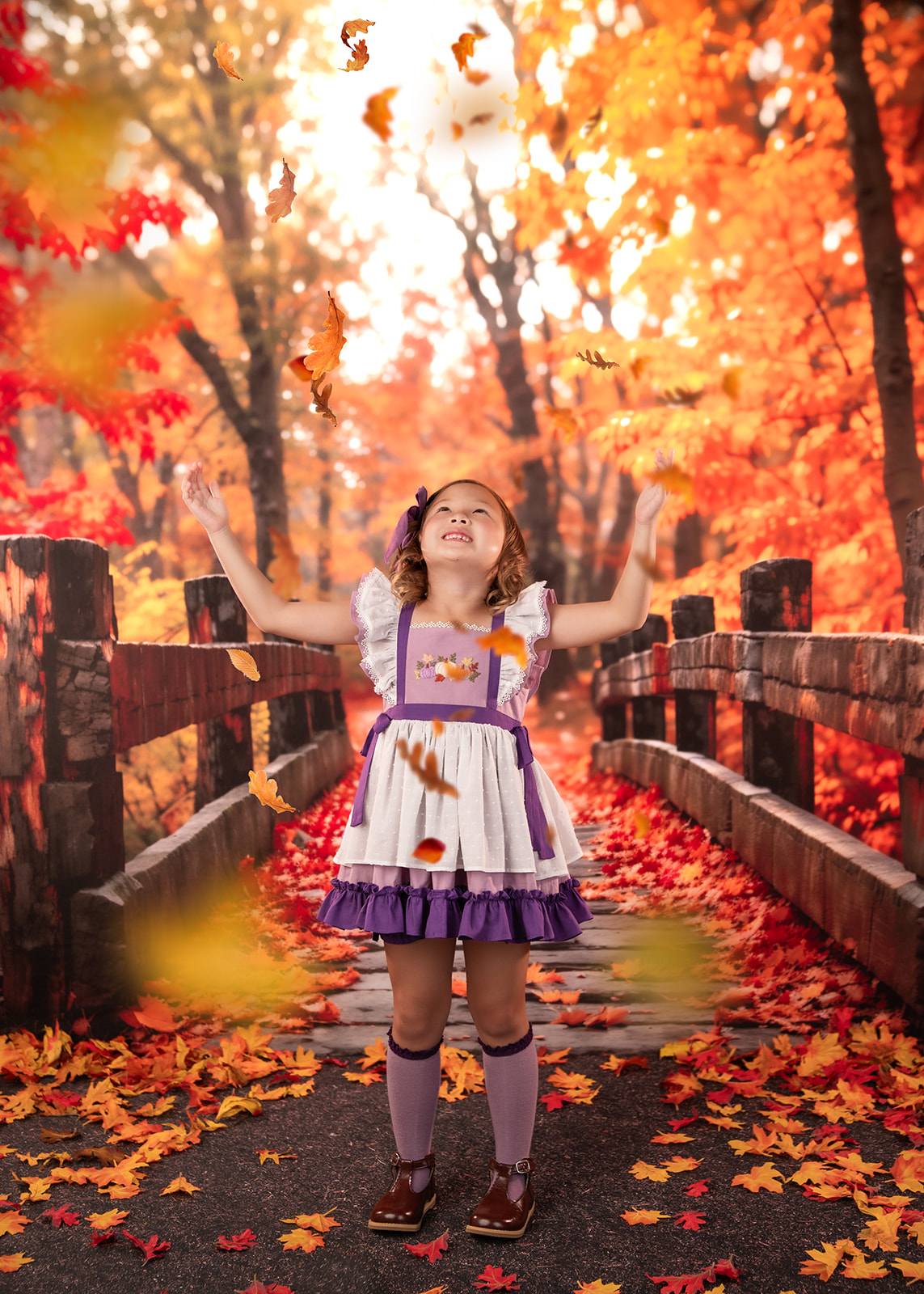 Kate Automne Forêt Érable rouge Pont de bois Toile de fond conçue par Emetselch - Kate Backdrop FR
