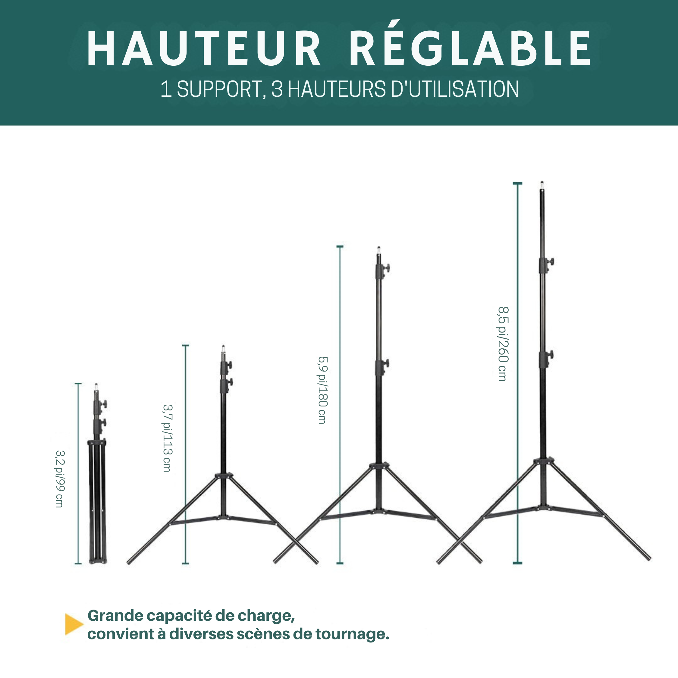 Kate Support Lumière à Air Comprimé et Pliable 2,6m(8,5pi)-Connexion 1/4 de Pouce