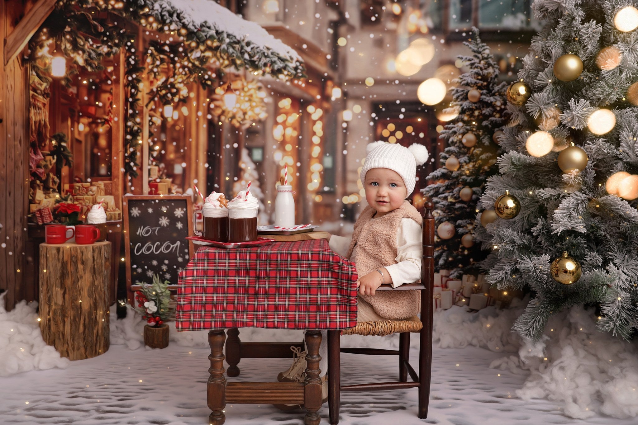 Kate Sapin de Noël Rue Chocolat chaud Boutique Toile de fond conçue par Emetselch - Kate Backdrop FR