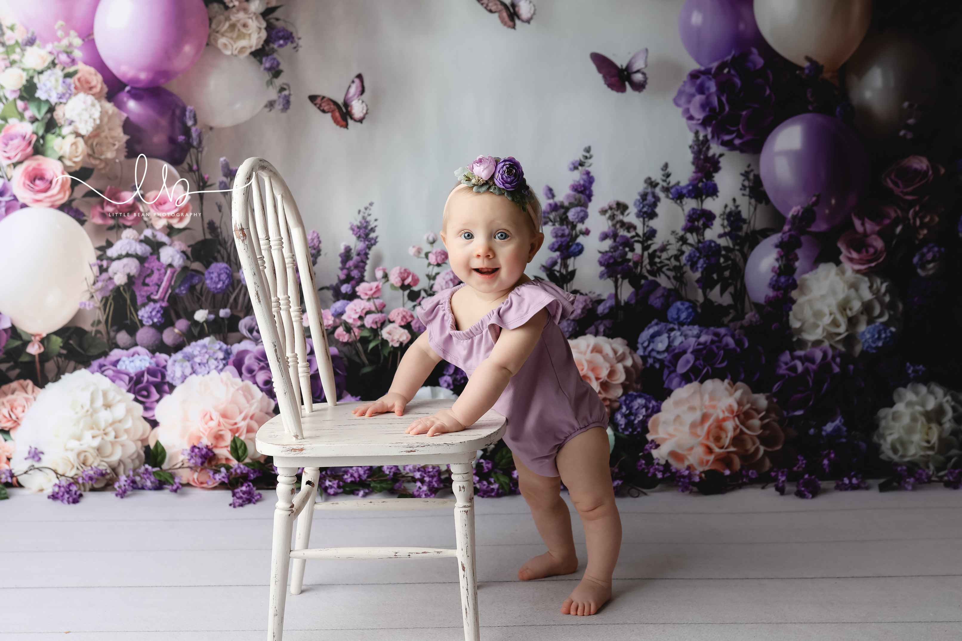 Kate Printemps Fleur Ballons Papillon Cake Smash Toile de fond conçue par Emetselch - Kate Backdrop FR