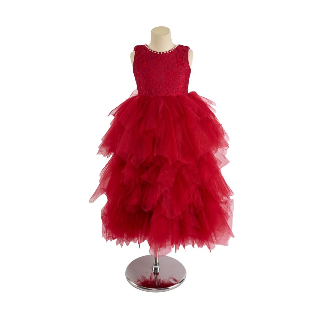 Kate Rouge Perle Col rond Bouffant Robe pour Enfants - Kate Backdrop FR