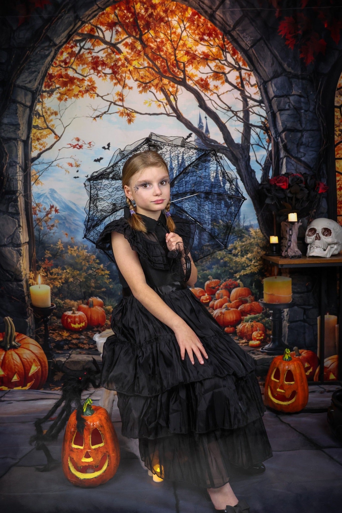 Kate Halloween Arche Érable Château Citrouille Toile de fond conçue par Emetselch - Kate Backdrop FR