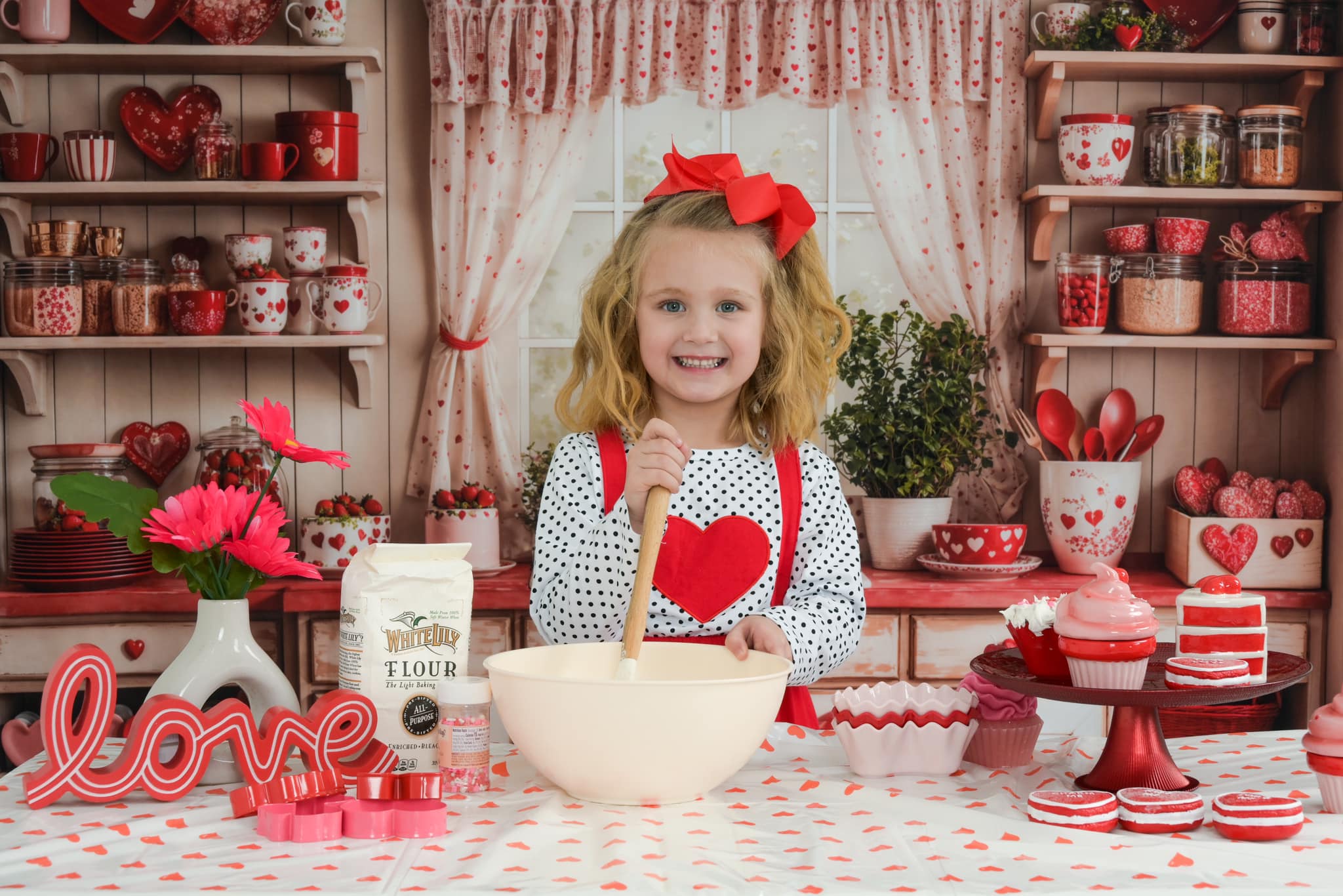 Kate Saint Valentin Cuisine Rouge Cœur Assiettes Toile de fond conçue par Emetselch - Kate Backdrop FR