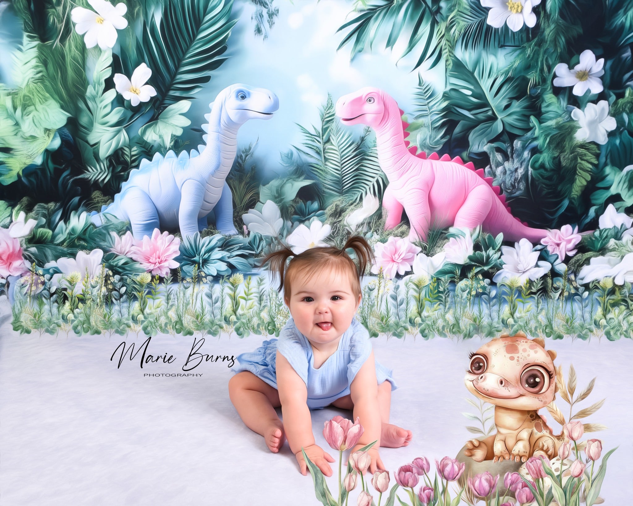 Kate Anniversaire Dinosaure Jungle Fleur Toile de fond conçu par Ashley Paul