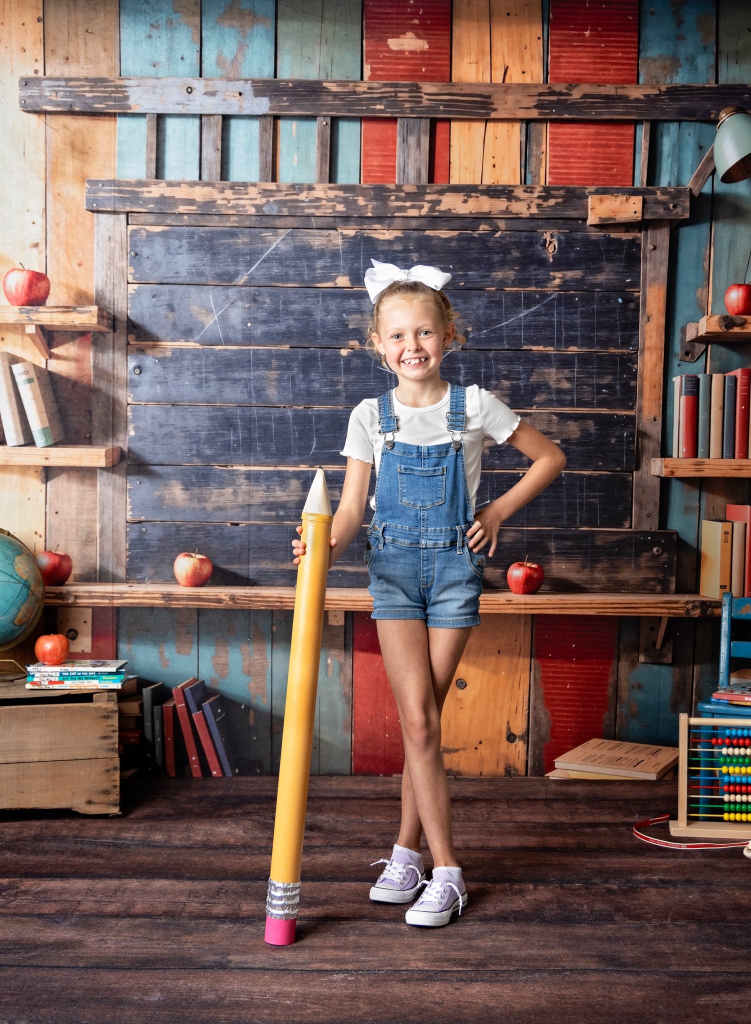 Kate Retour à l'école Étagère à livres Mur en bois Toile de fond conçue par Emetselch - Kate Backdrop FR