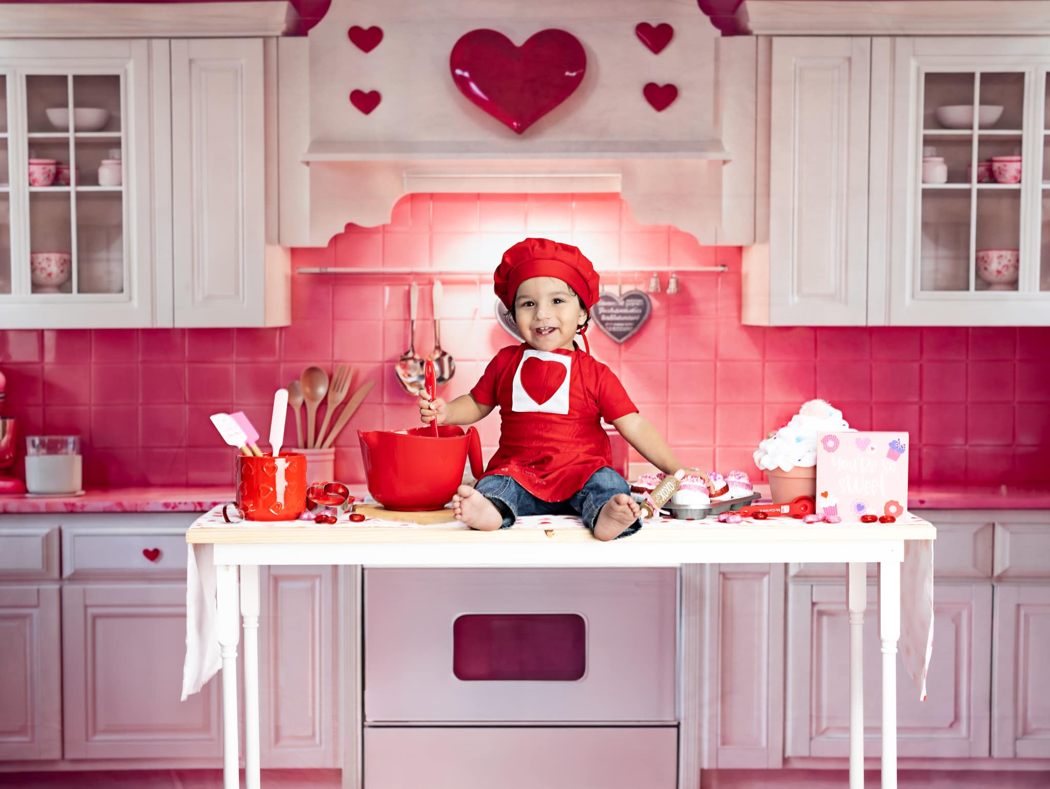 Kate Saint Valentin Rose Cœur Cuisine Armoires Toile de fond conçue par Emetselch - Kate Backdrop FR