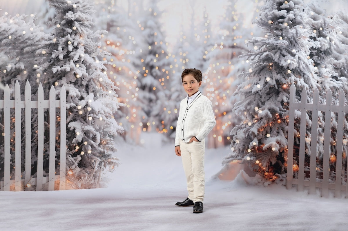 Kate Hiver Noël Blanc Forêt Clôture Neige Toile de fond conçue par Emetselch