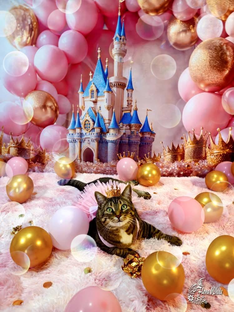 Kate Anniversaire Château Ballons Couronnes Toile de fond conçue par Emetselch