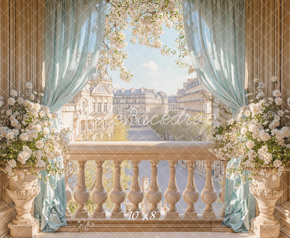 Kate Balcon Fleurs Rideaux Ville Soleil Toile de fond conçue par Emetselch