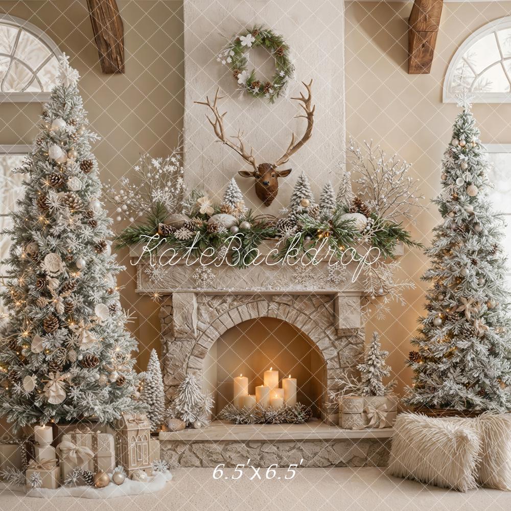 Kate Noël Cheminée Sapins Cadeaux Toile de fond conçue par Emetselch - Kate Backdrop FR