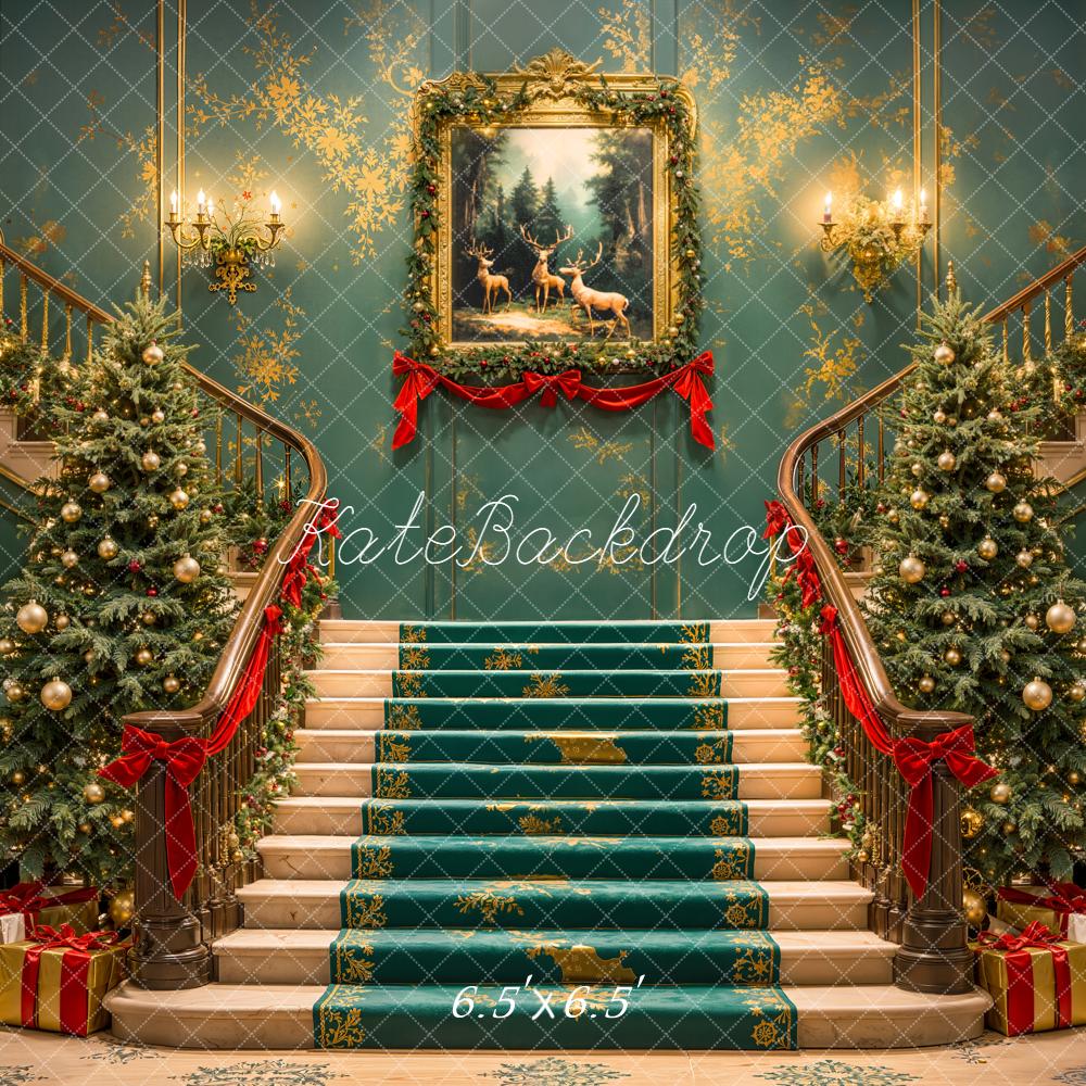 Kate Noël Escalier Sapin Décor Toile de fond conçue par Emetselch - Kate Backdrop FR
