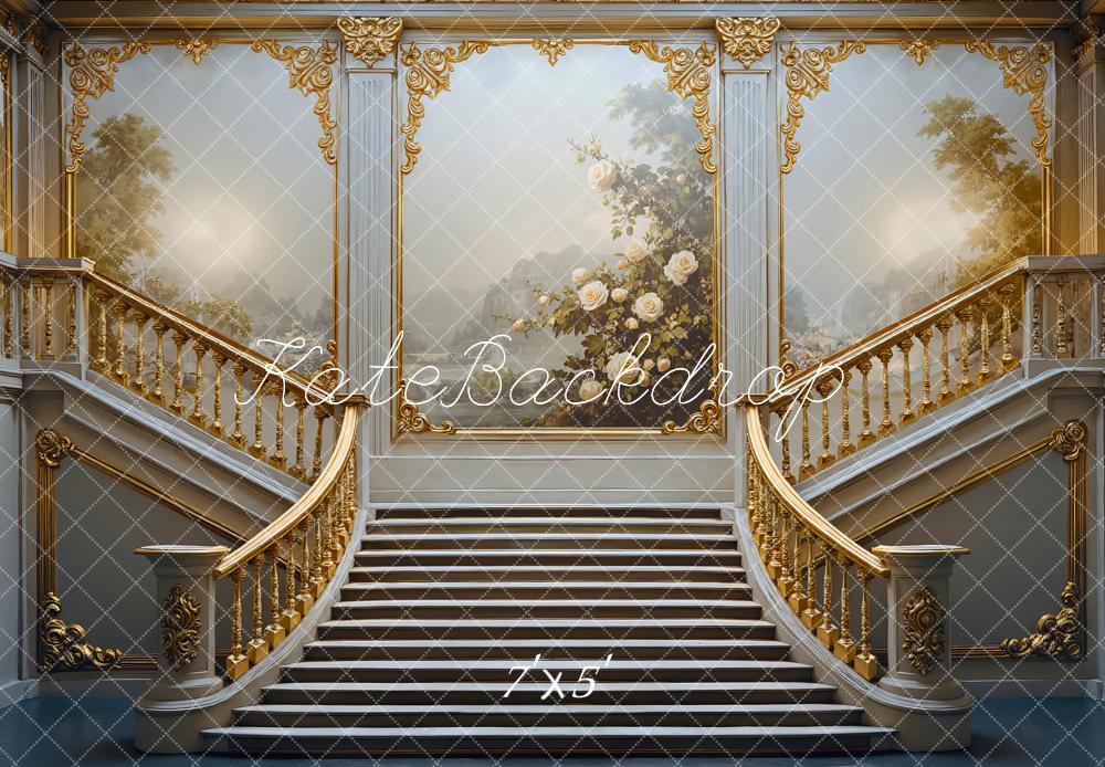Kate Escalier Ornement Doré Fleurs Toile de fond conçue par Mini MakeBelieve