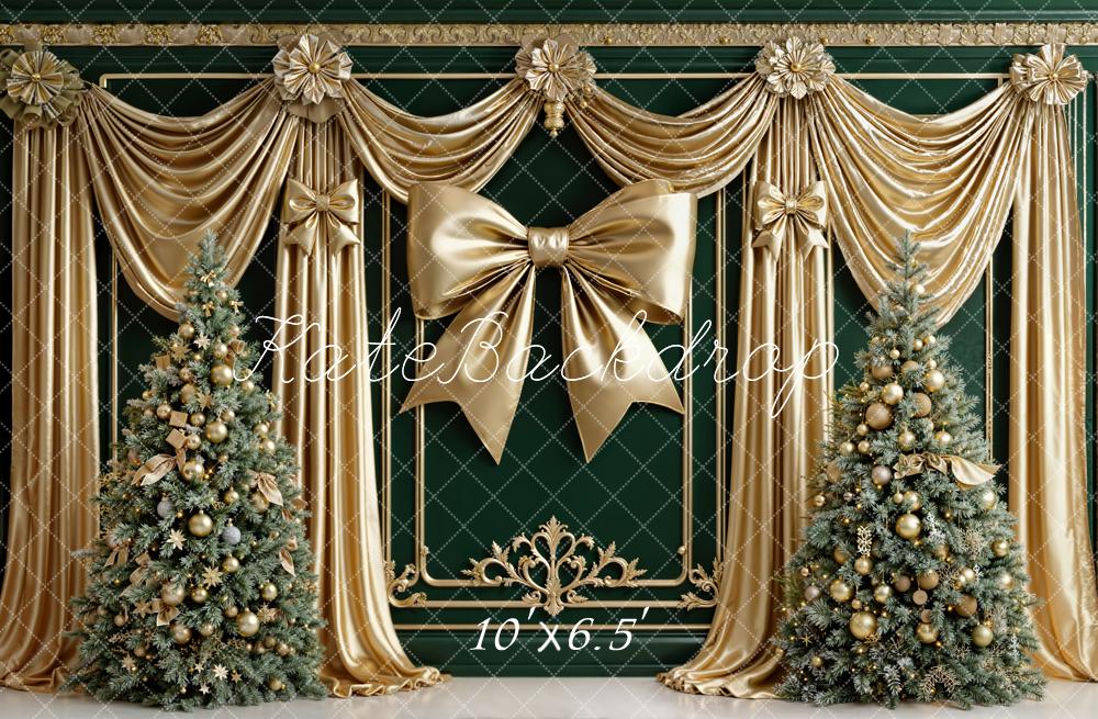 Kate Noël Sapin Rubans Doré Vintage Toile de fond en Laine conçue par Emetselch - Kate Backdrop FR