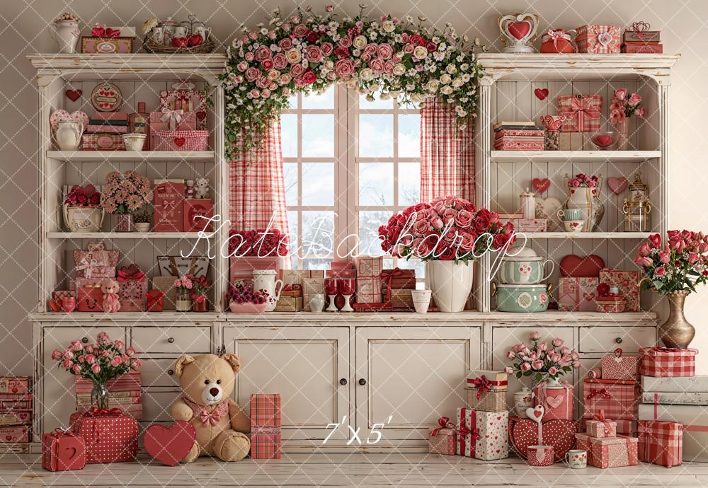 Kate Saint Valentin Fleurs Cadeaux Ours Toile de fond conçue par Emetselch - Kate Backdrop FR