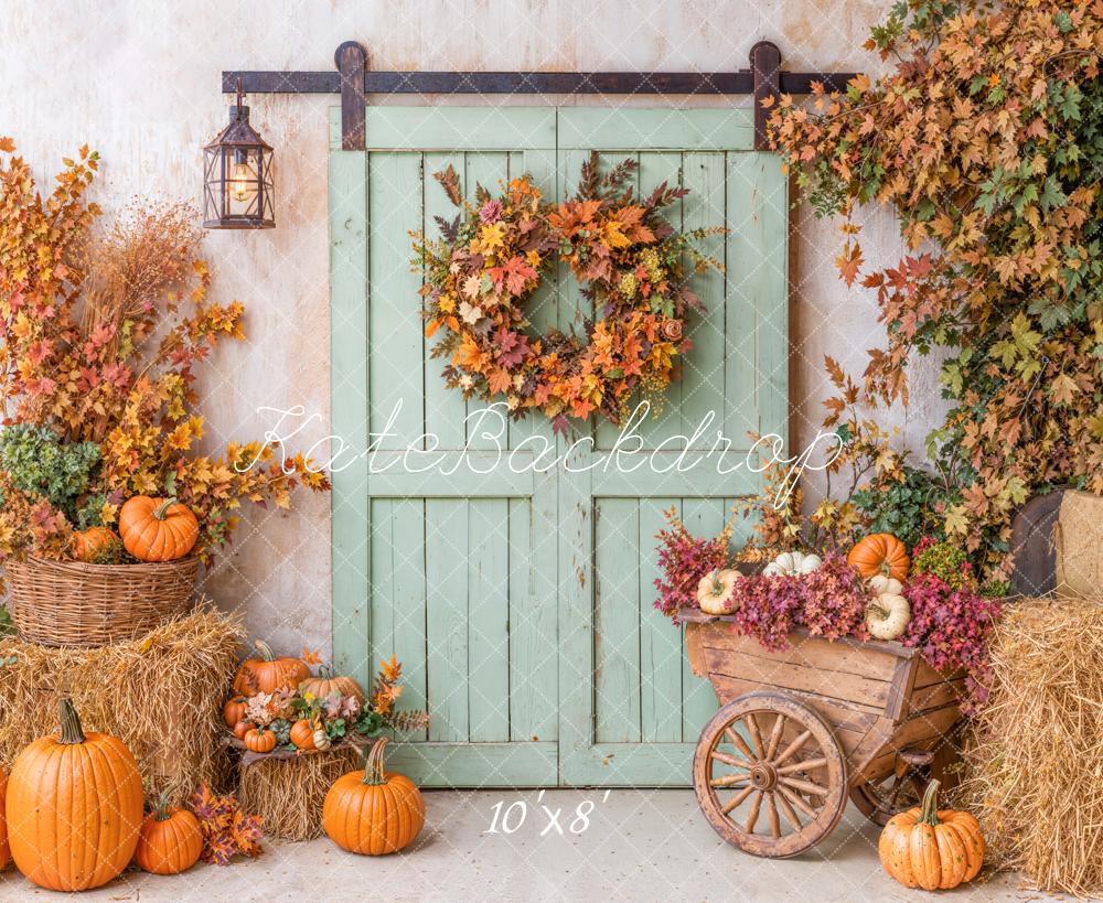 Kate Automne Citrouilles Fleurs Foin Toile de fond en Laine conçue par Emetselch - Kate Backdrop FR