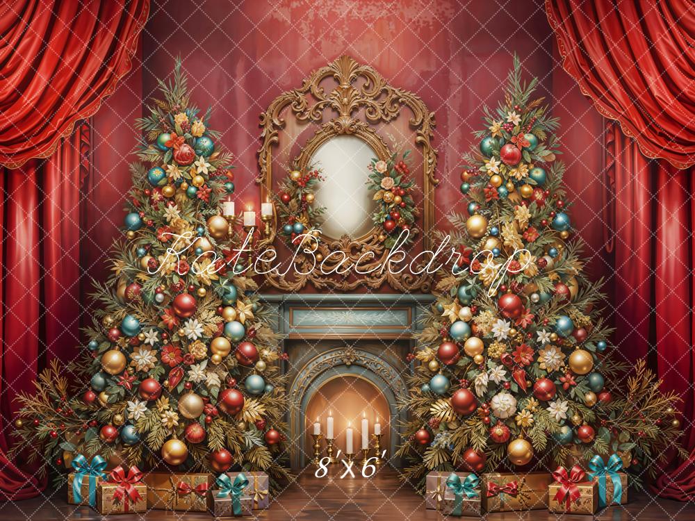 Kate Noël Sapins Cheminée Cadeaux Toile de fond en Laine conçue par Emetselch - Kate Backdrop FR