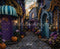 Kate Halloween Rue Citrouilles Fleurs Toile de fond en Laine conçue par Emetselch - Kate Backdrop FR